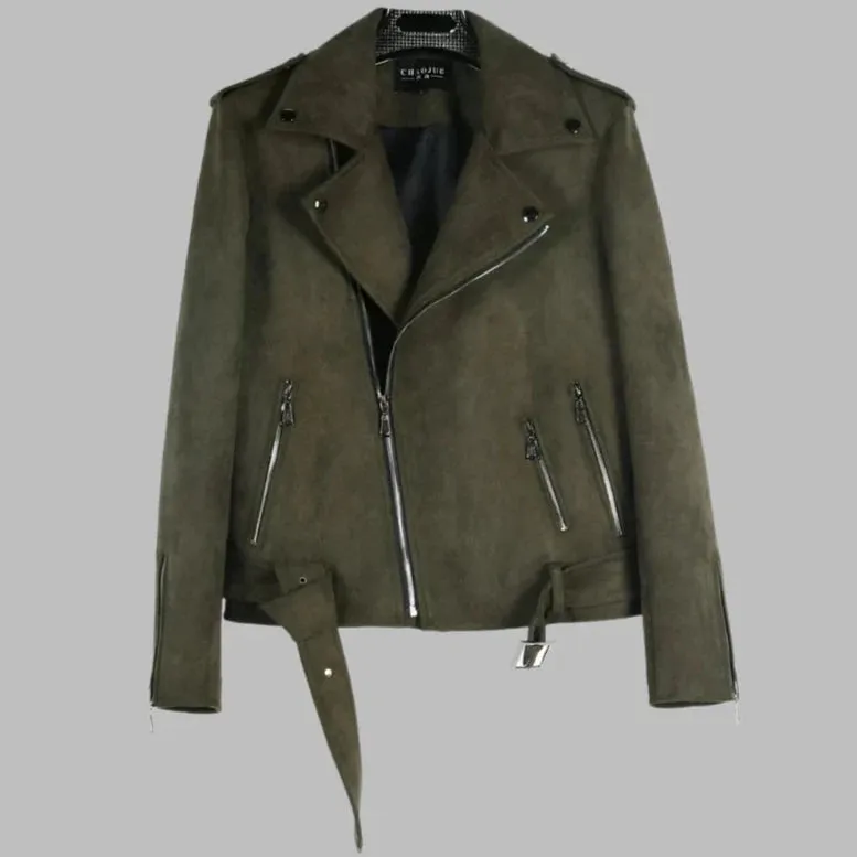 Men's Suede Biker Jacket - Stylish Zip-Up Coat