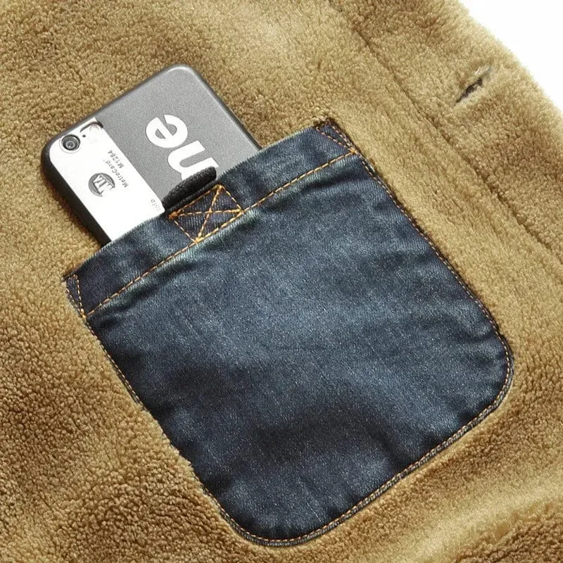 Men's Wool-Lined Denim Jacket: Thick Thermal Winter Coat with Multi-Pocket Design