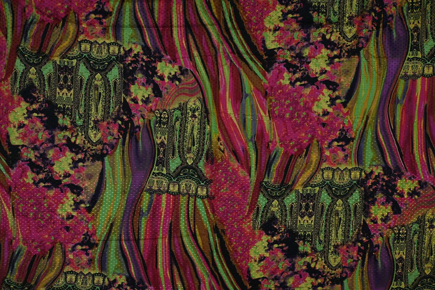 Multicolor Abstract Printed Viscose Dobby Buta Fabric