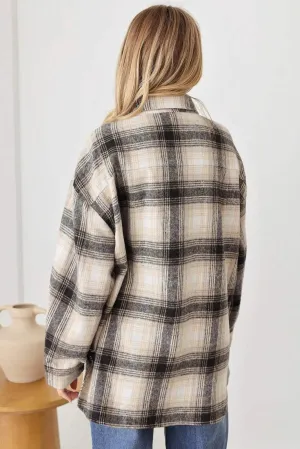 Nashville Country Plaid Long Sleeve Turn Down Collar Oversize Shirt Shacket Jacket