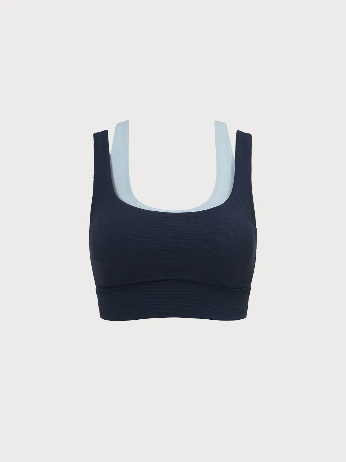 Navy Contrast U-shape Tank Top--Light Support