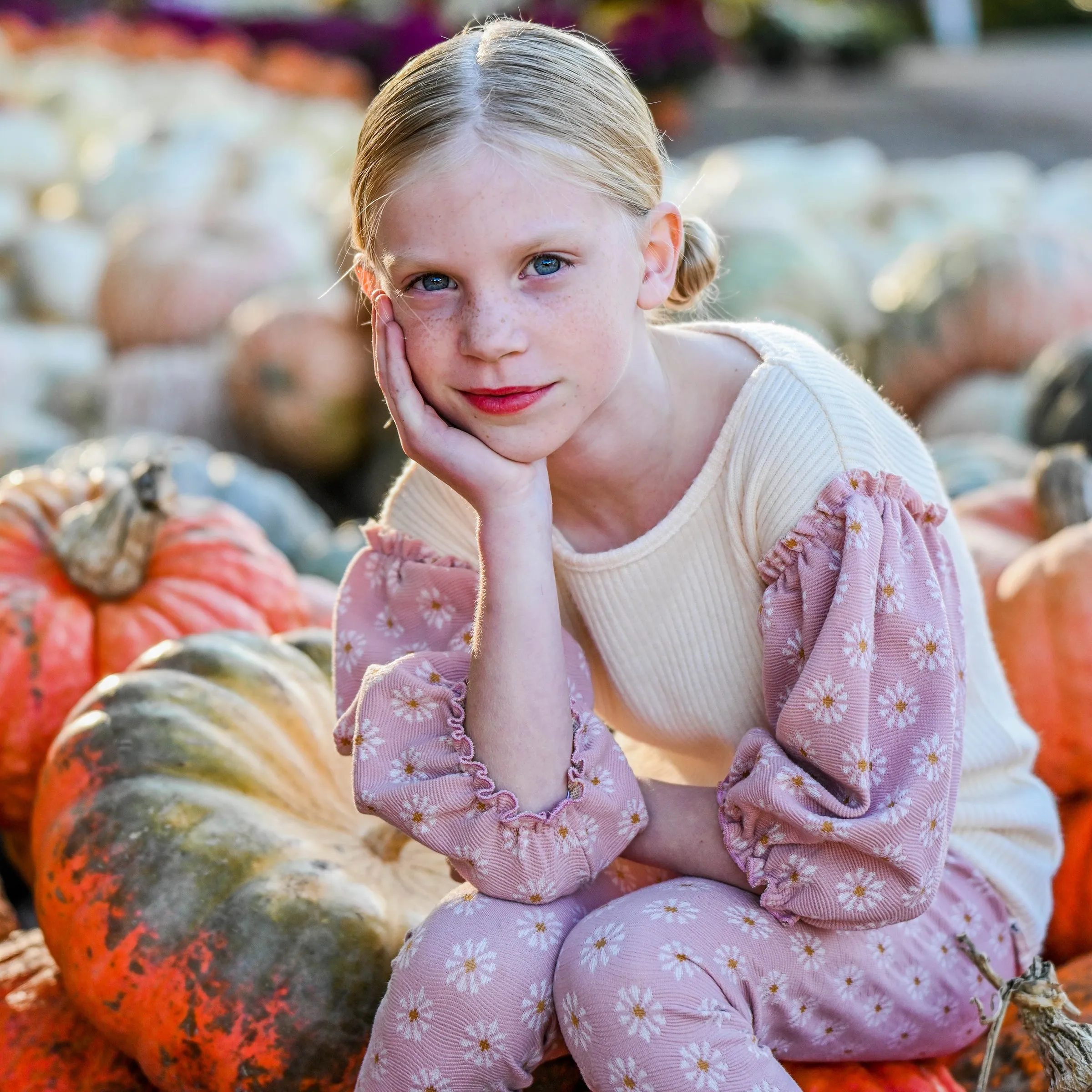 oh baby! Nellie Sweaterknit Blouse - Starburst Print Puff Sleeves - Vanilla