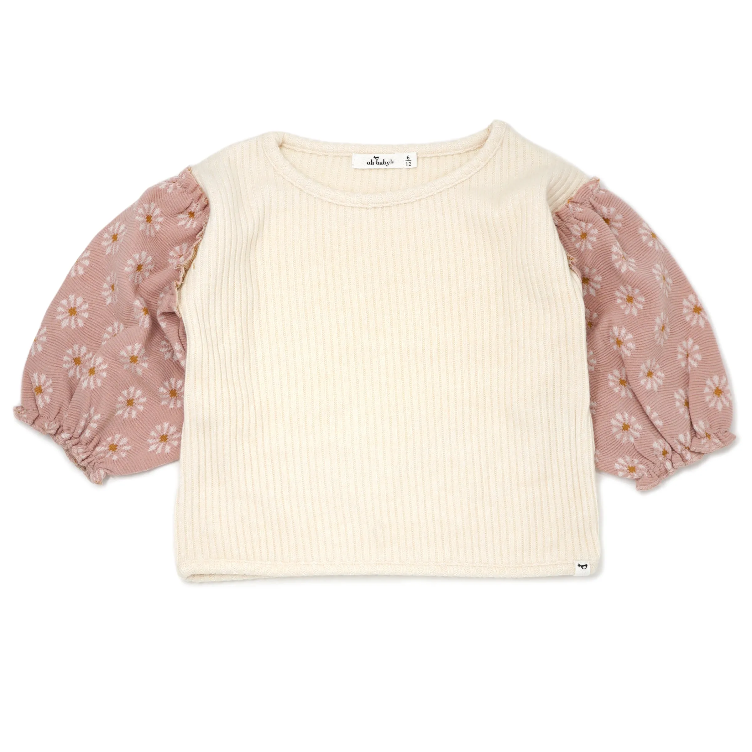 oh baby! Nellie Sweaterknit Blouse - Starburst Print Puff Sleeves - Vanilla