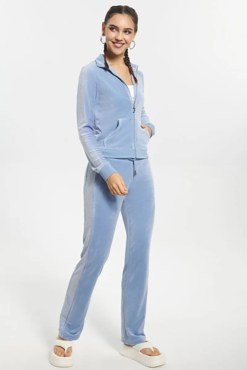 Ombre Bling Cropped Velour Track Jacket