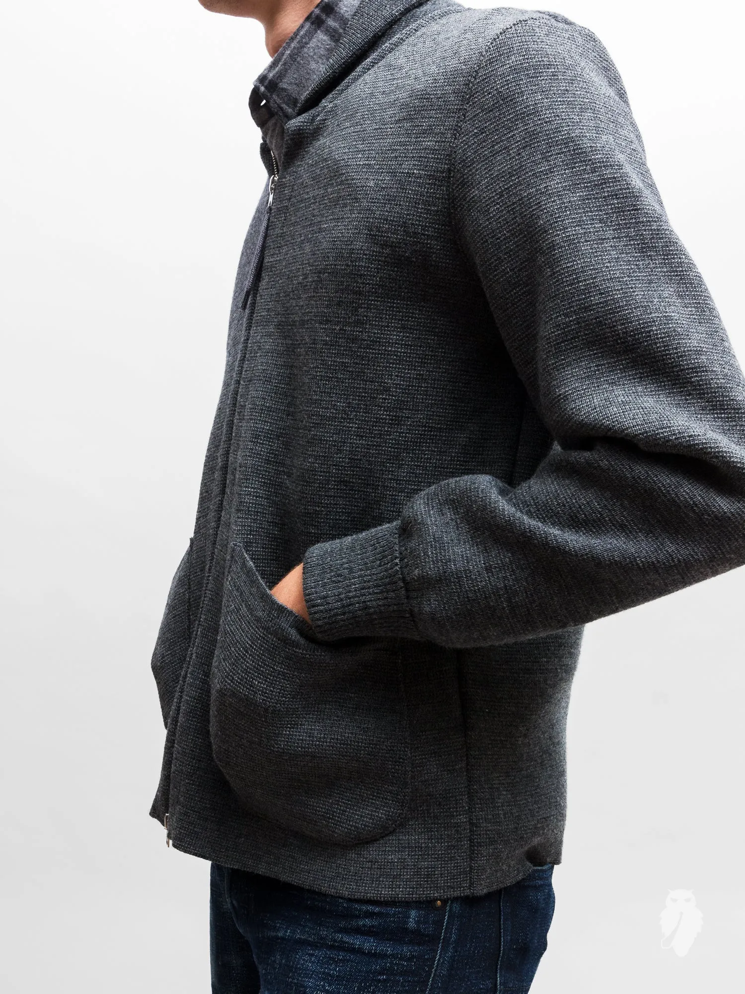 "Roscoff" Shawl Zip Sweater in Grey