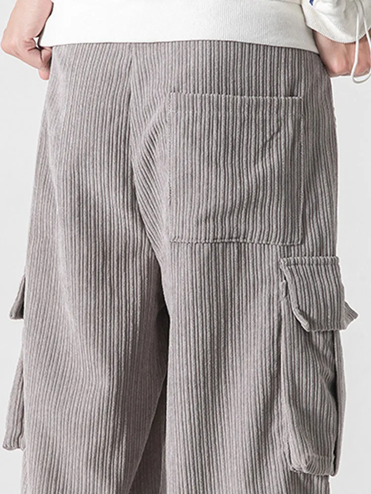 Relaxed Fit Drawcord Hem Corduroy Cargo Pants