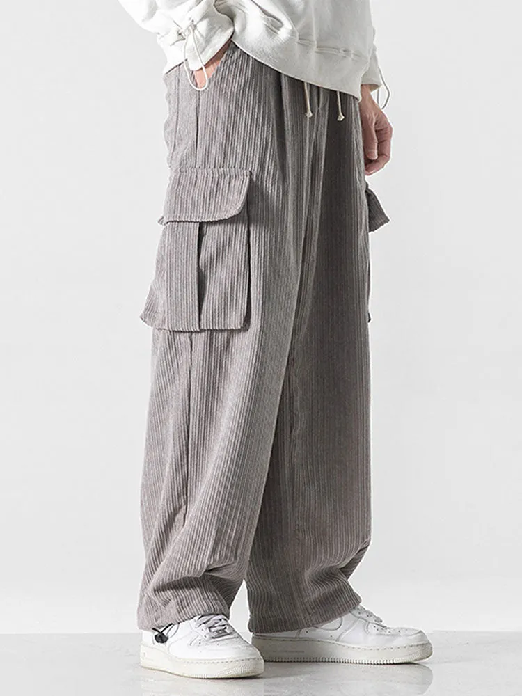 Relaxed Fit Drawcord Hem Corduroy Cargo Pants