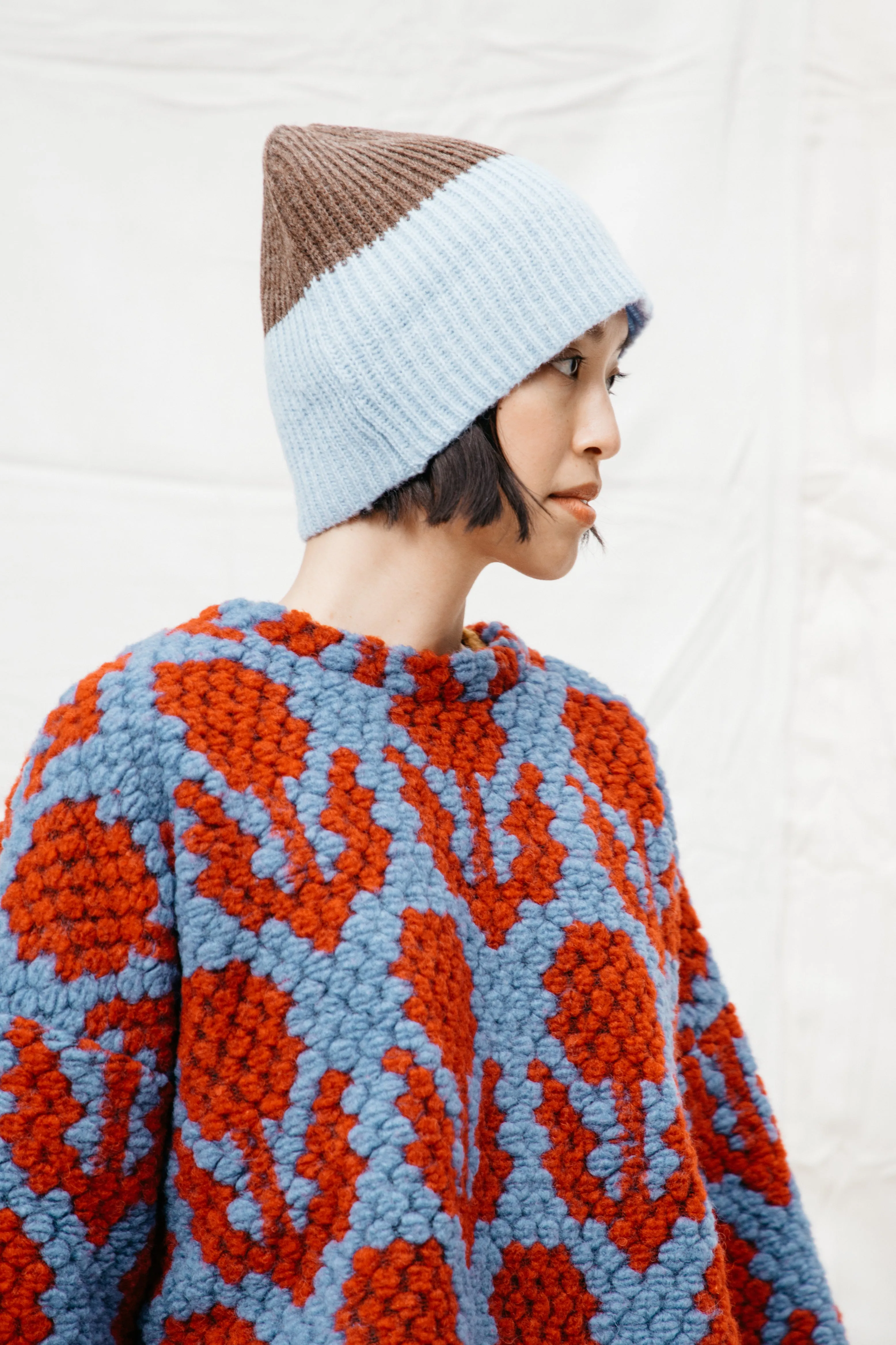 Roth Colorblock Beanie, Sky/Walnut