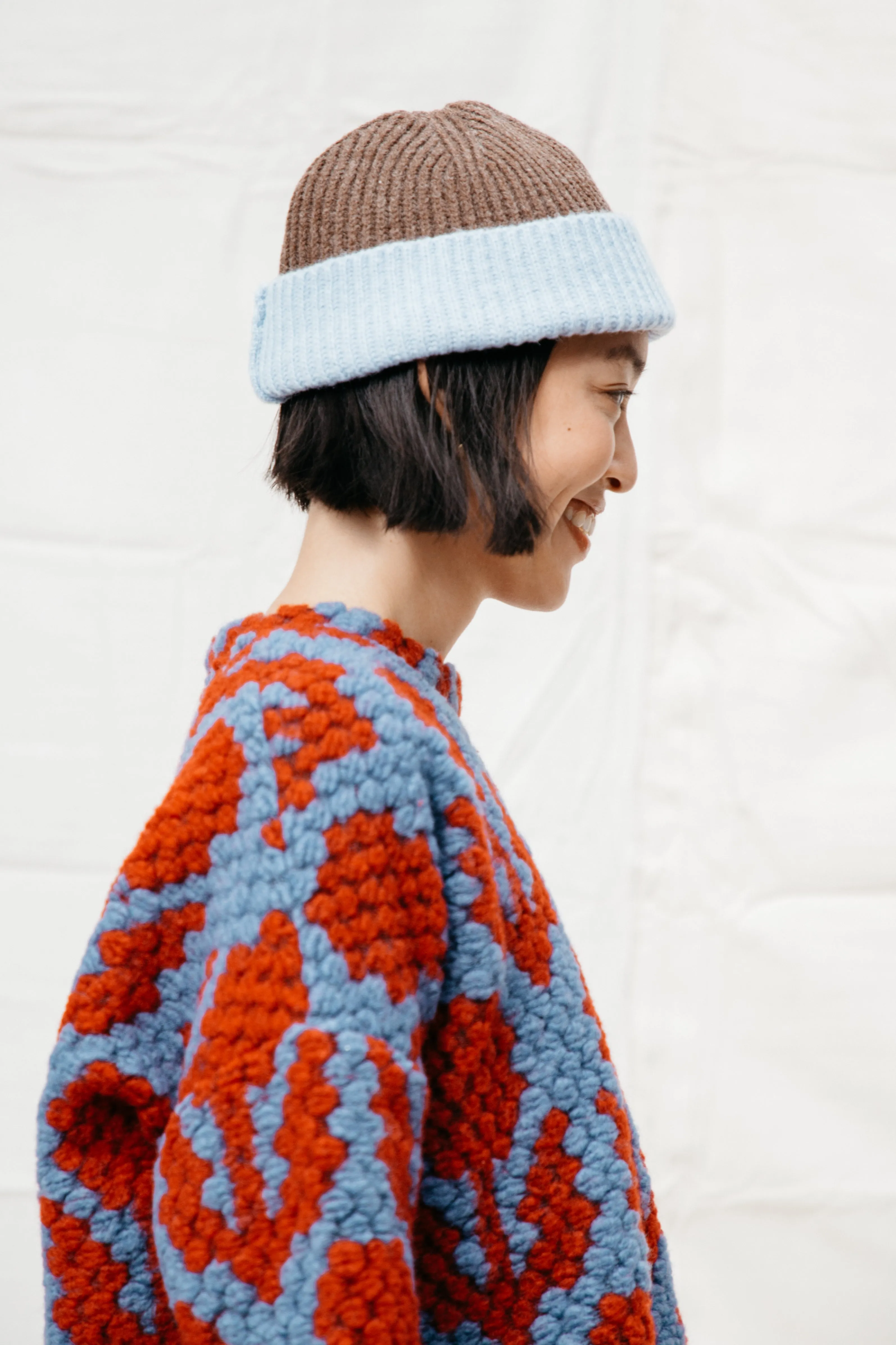 Roth Colorblock Beanie, Sky/Walnut