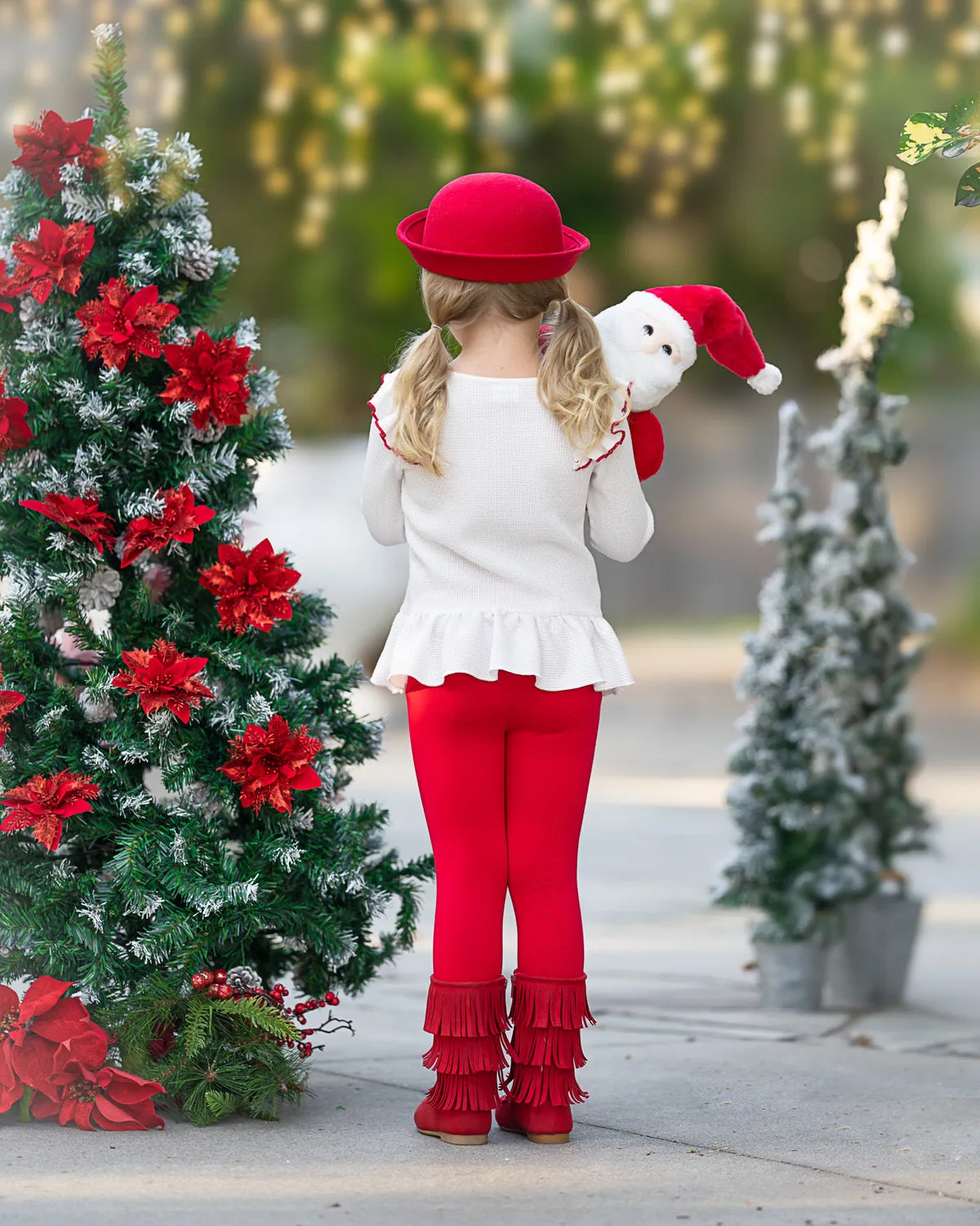 Santa Embroidered Ruffle Top and Legging Christmas Set