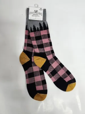 Sock Wool Navy Tree Plaid Women's 75674