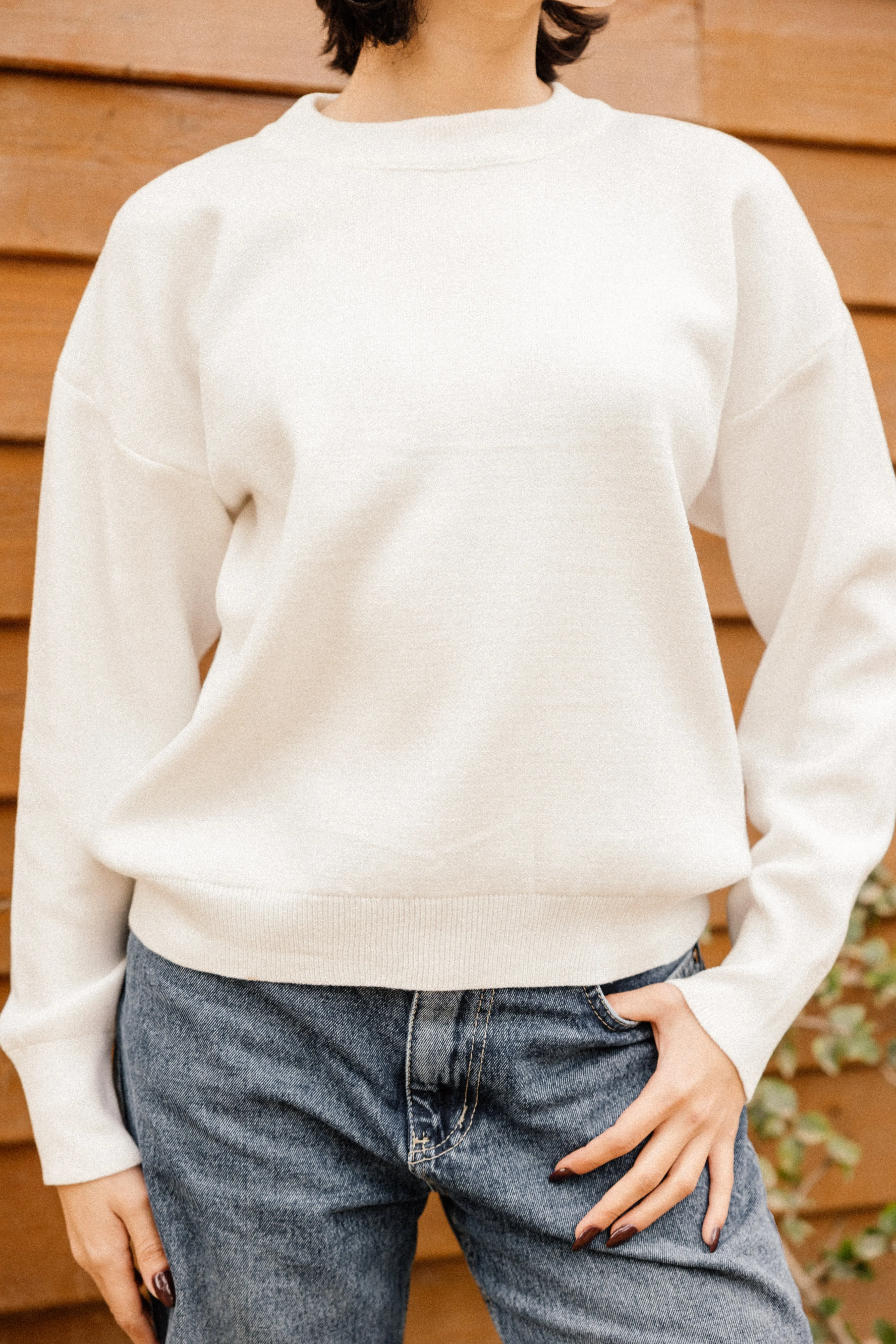 SOFT PLAIN KNIT SWEATER WHITE