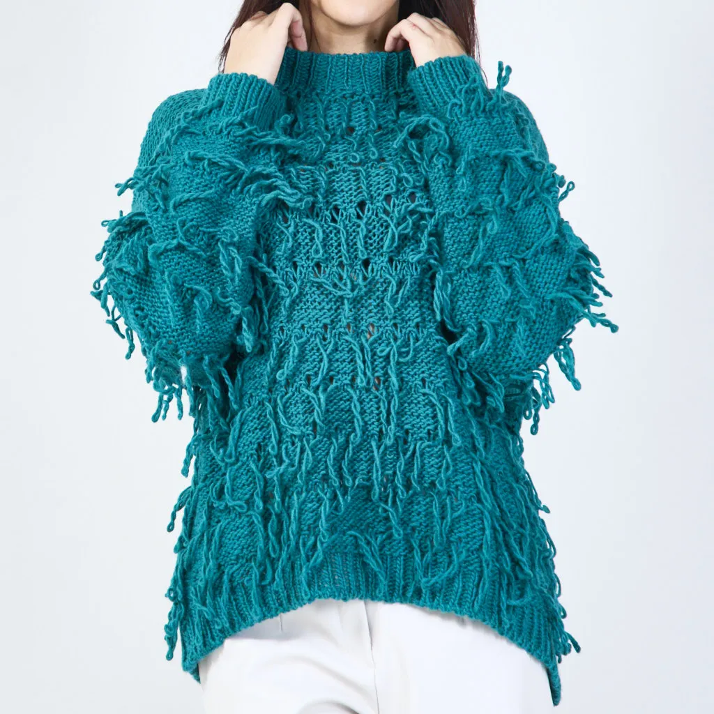 Textured fringe knit sweater wholesale