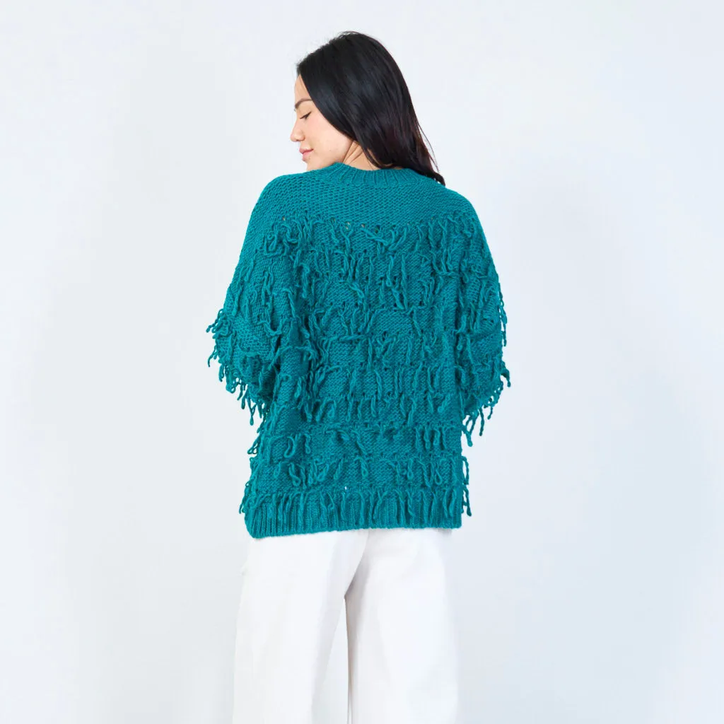 Textured fringe knit sweater wholesale