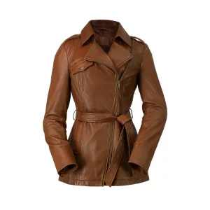 Traci Womens Leather Jacket Dark Cognac