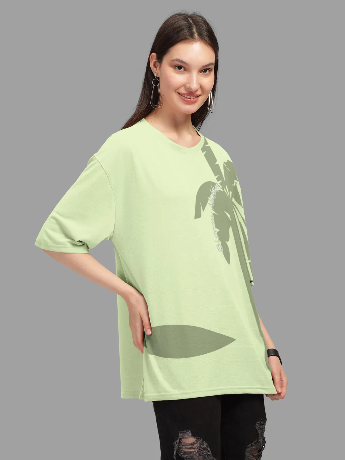 Trendy Green Printed Oversized T-shirt for Women