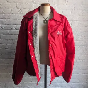 Vintage Red Varsity Windbreaker Jacket Shaggy Thermal Embroidered Coat Shacket