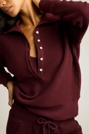 Waffle Knit Pullover in Garnet