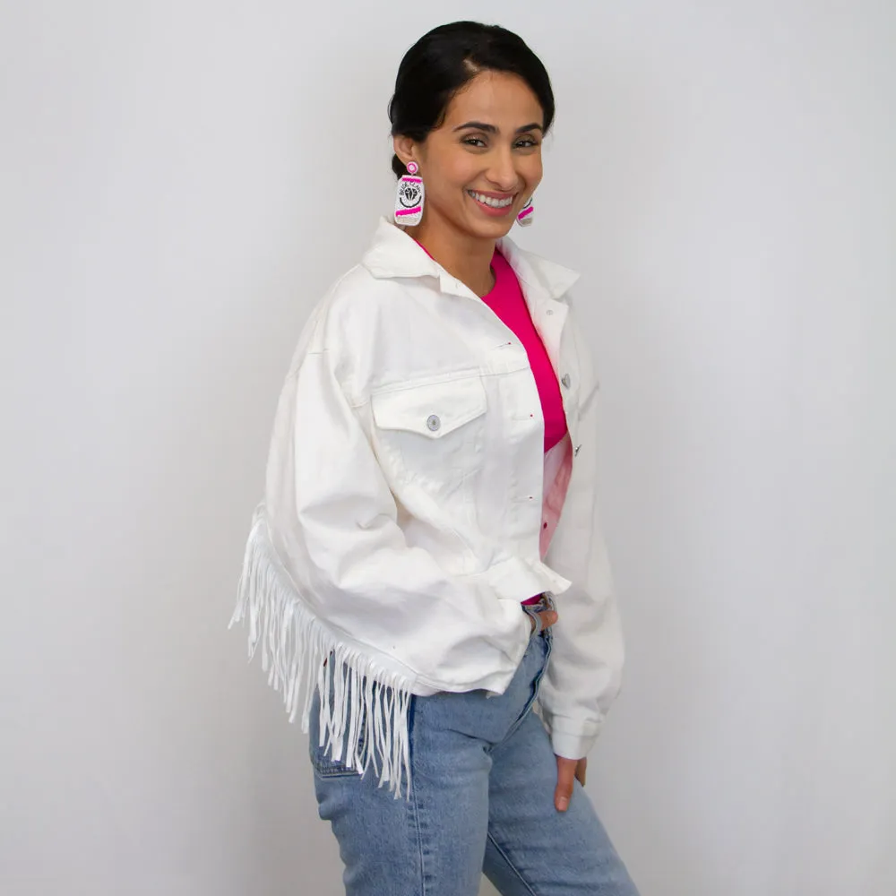 (White Fringe) Wifey White Fringe Jean Jacket