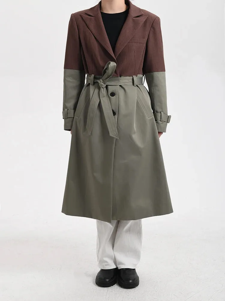 Women's Belted Blazer Brown and Gray Trench Coat