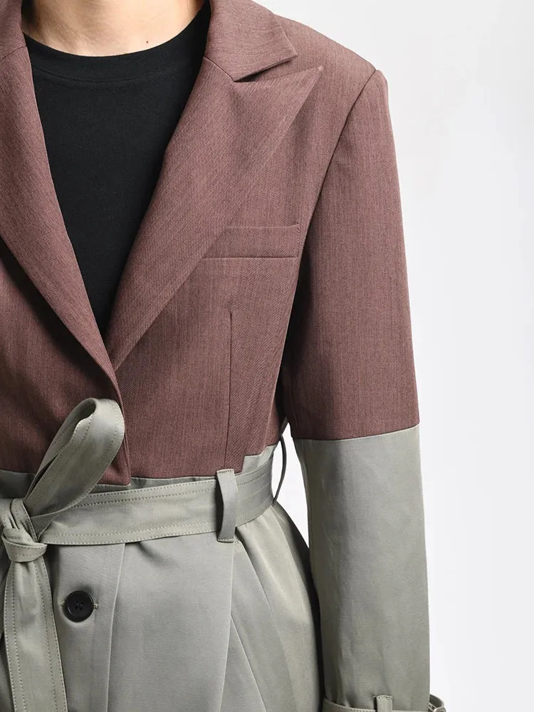 Women's Belted Blazer Brown and Gray Trench Coat