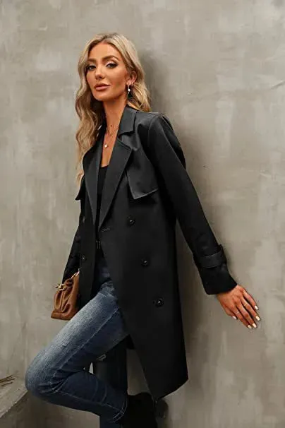 Women's Casual Double Breasted Trench Coat