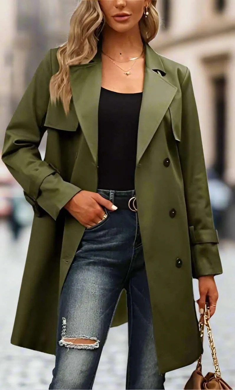 Women's Casual Double Breasted Trench Coat