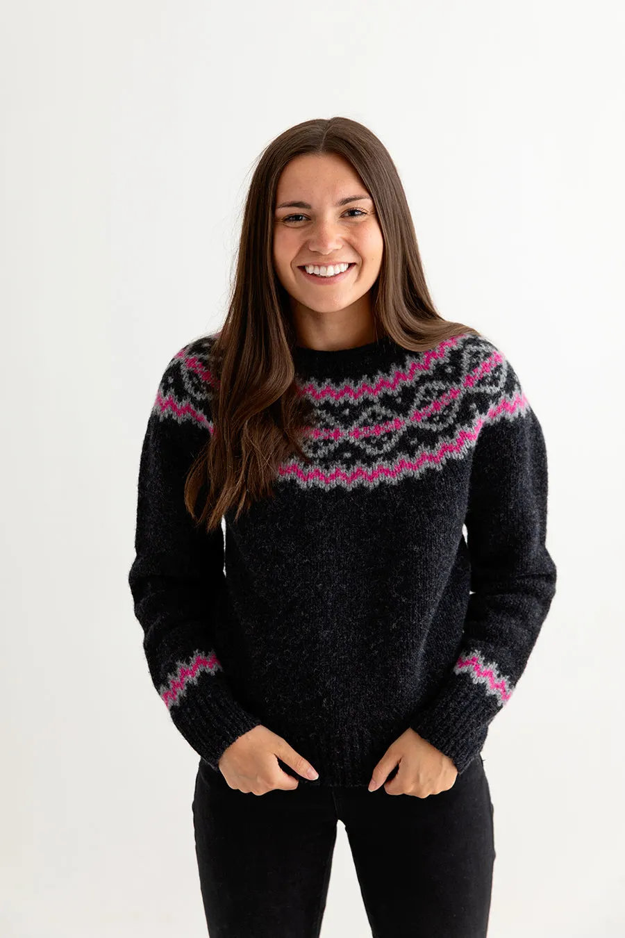 Womens Chunky Finnieston Yoke Fair Isle Jumper - Charcoal