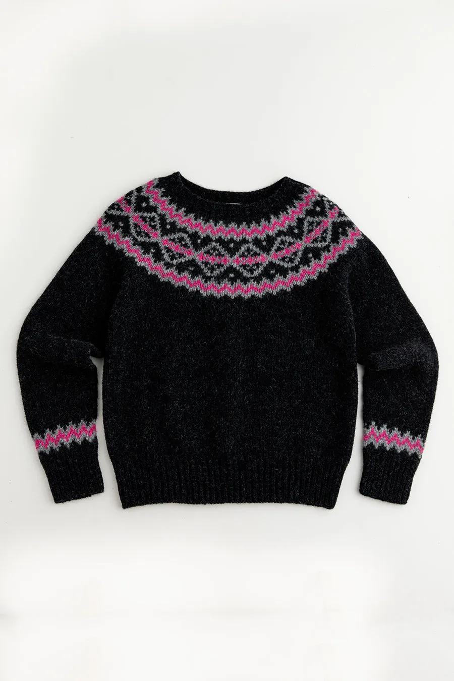 Womens Chunky Finnieston Yoke Fair Isle Jumper - Charcoal