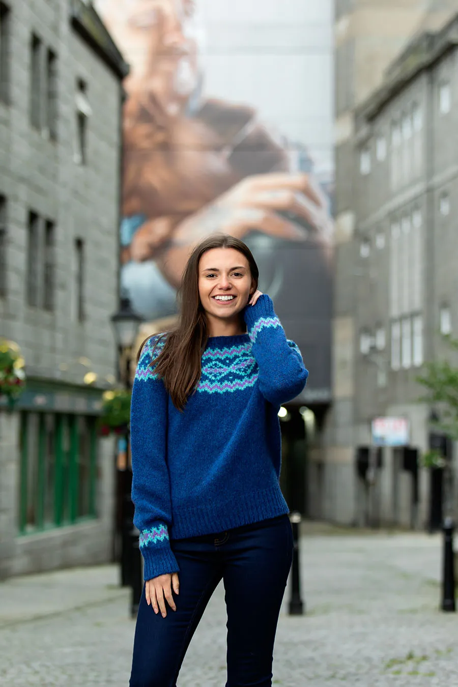 Womens Chunky Finnieston Yoke Fair Isle Jumper - Royal Blue