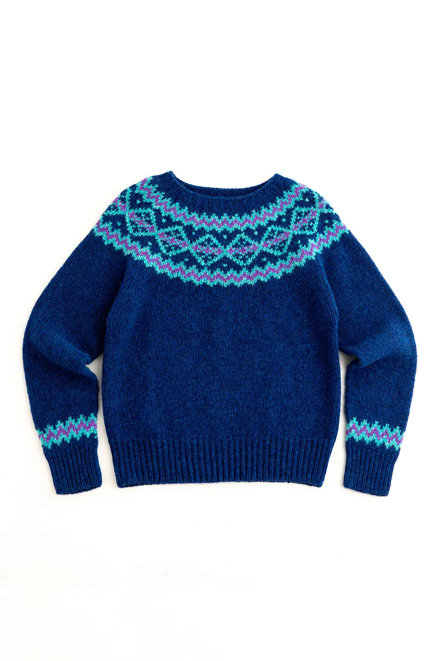 Womens Chunky Finnieston Yoke Fair Isle Jumper - Royal Blue