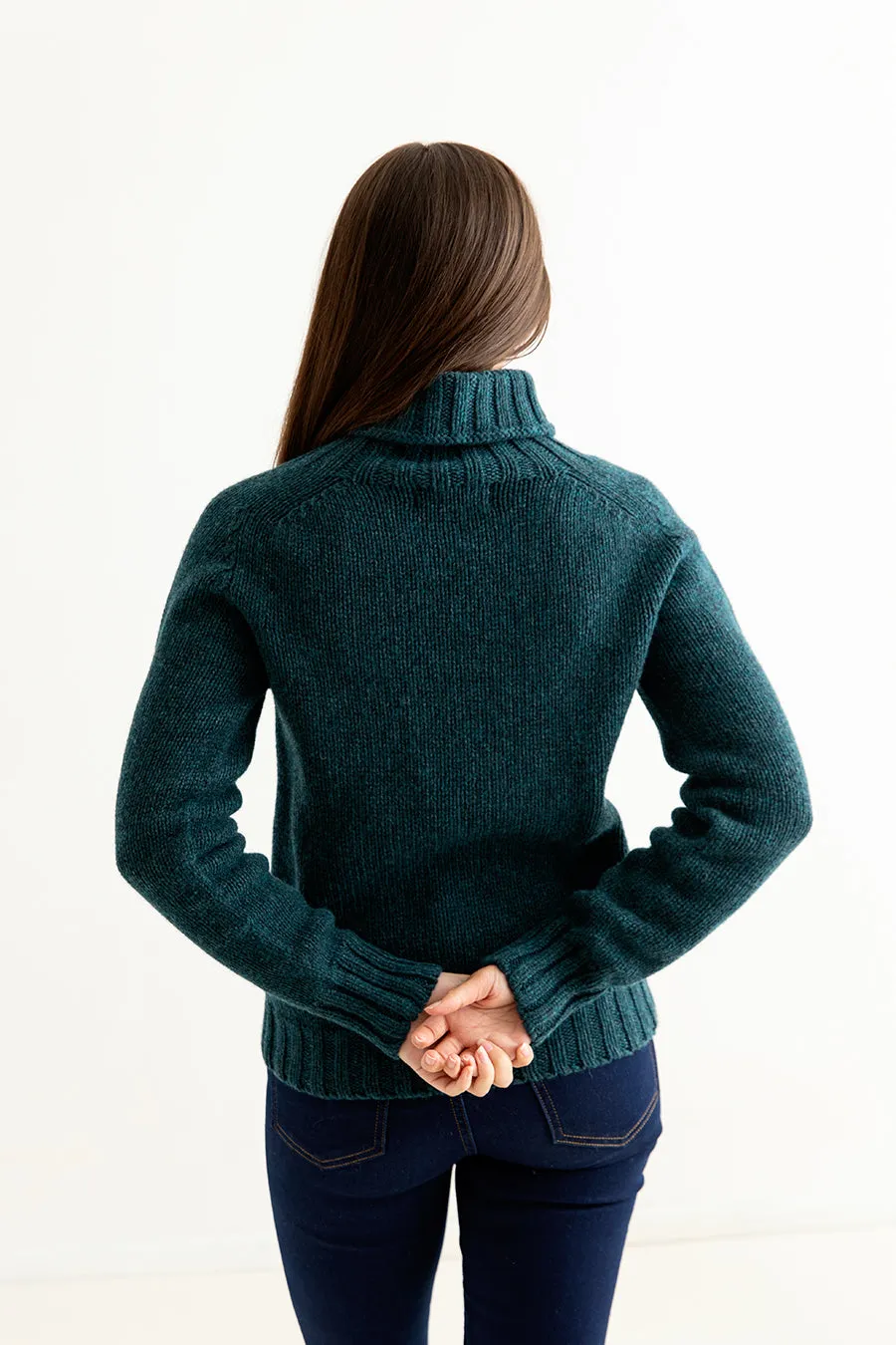 Womens Chunky Geelong Superfine Lambswool Polo Neck Jumper - Teal