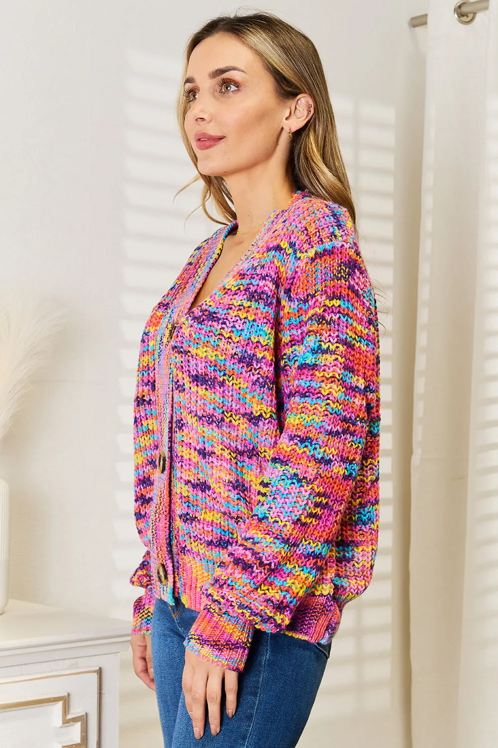 Woven Right V-Neck Long Sleeve Cardigan